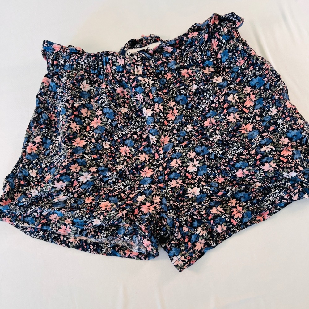 Hollister Ultra High Rise Floral Paperbag Waist Shorts Navy Blue Pink XS